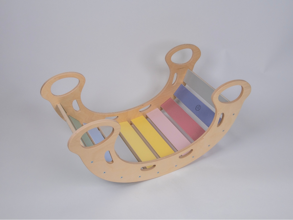 eliNeli Dřevěná montessori houpačka PRO 5v1 set s prknem 2v1 pastel - BAZAR (obrázek 6)