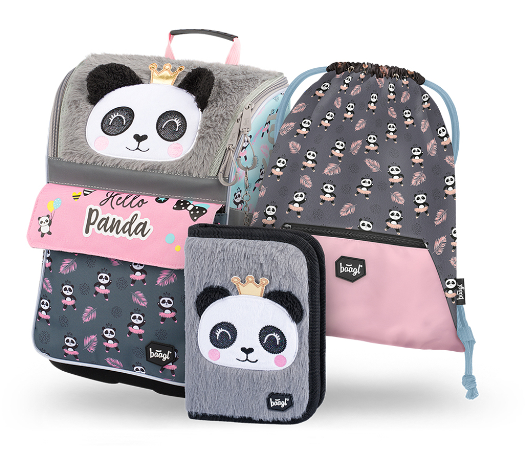 BAAGL 3 SET Zippy Panda: aktovka, penál, sáček