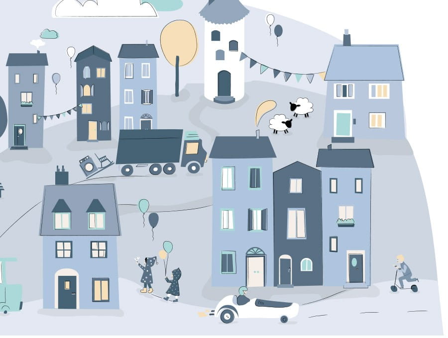 KOPKO MĚSTO samolepka na zeď Velikost: L, barva, velikost: modrá