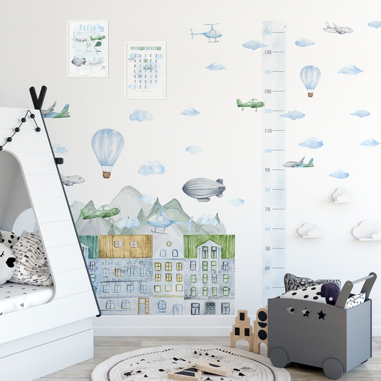 Yokodesign Nálepka na zeď – dětský metr letadlo