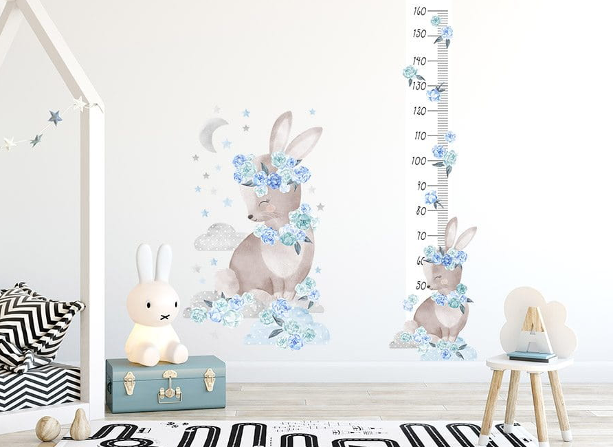 Pastelowe Love Nálepka na zeď – dětský metr králíček barva: Modrá