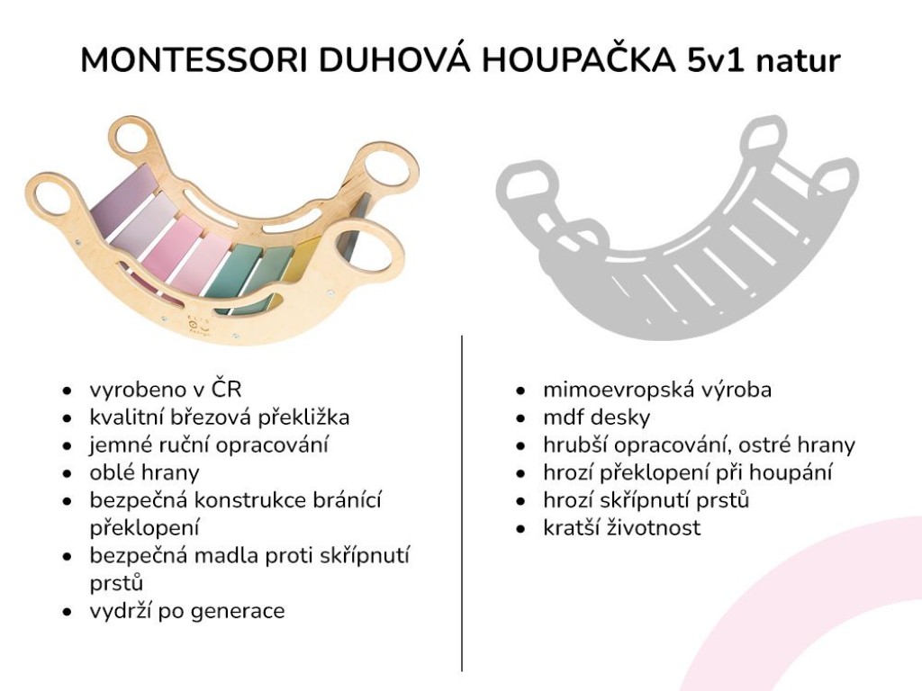 Montessori duhová houpačka 5in1 varianta: varianta: lakované okraje, duhové desky