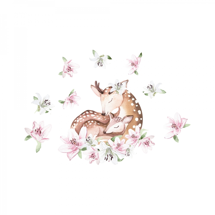 Yokodesign Nálepka na zeď – Srneček s liliemi