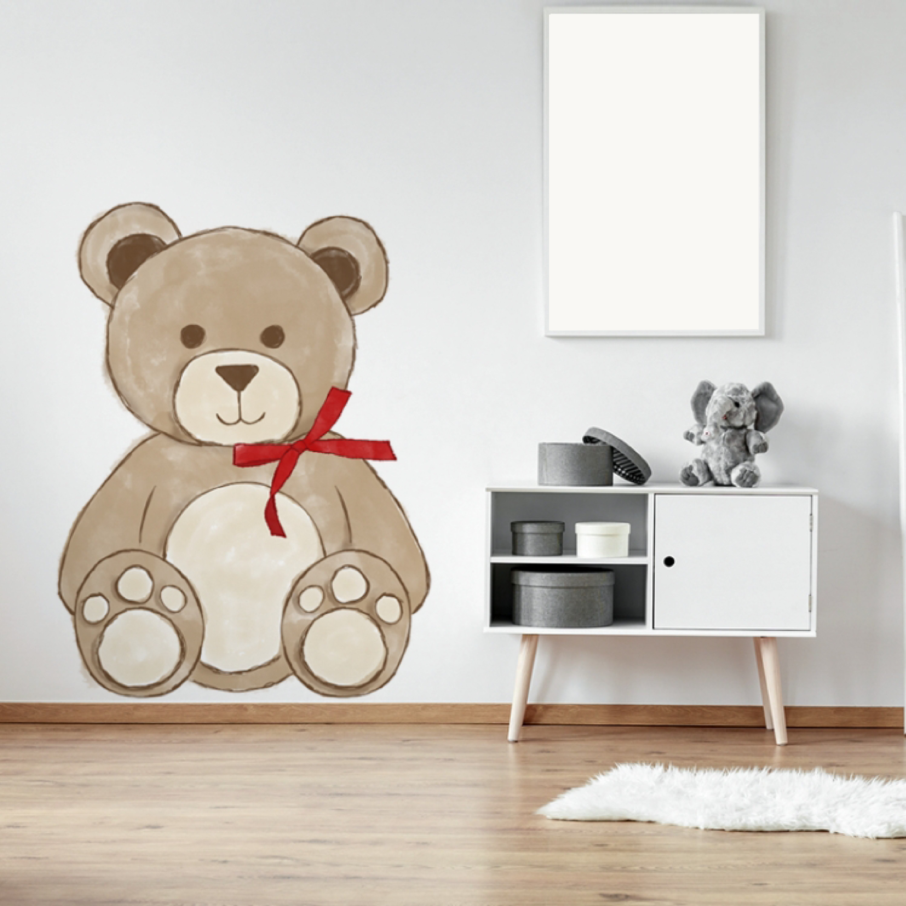 Nálepka na zeď – Medvídek s mašličkou Velikost: L, barva mašličky: červená