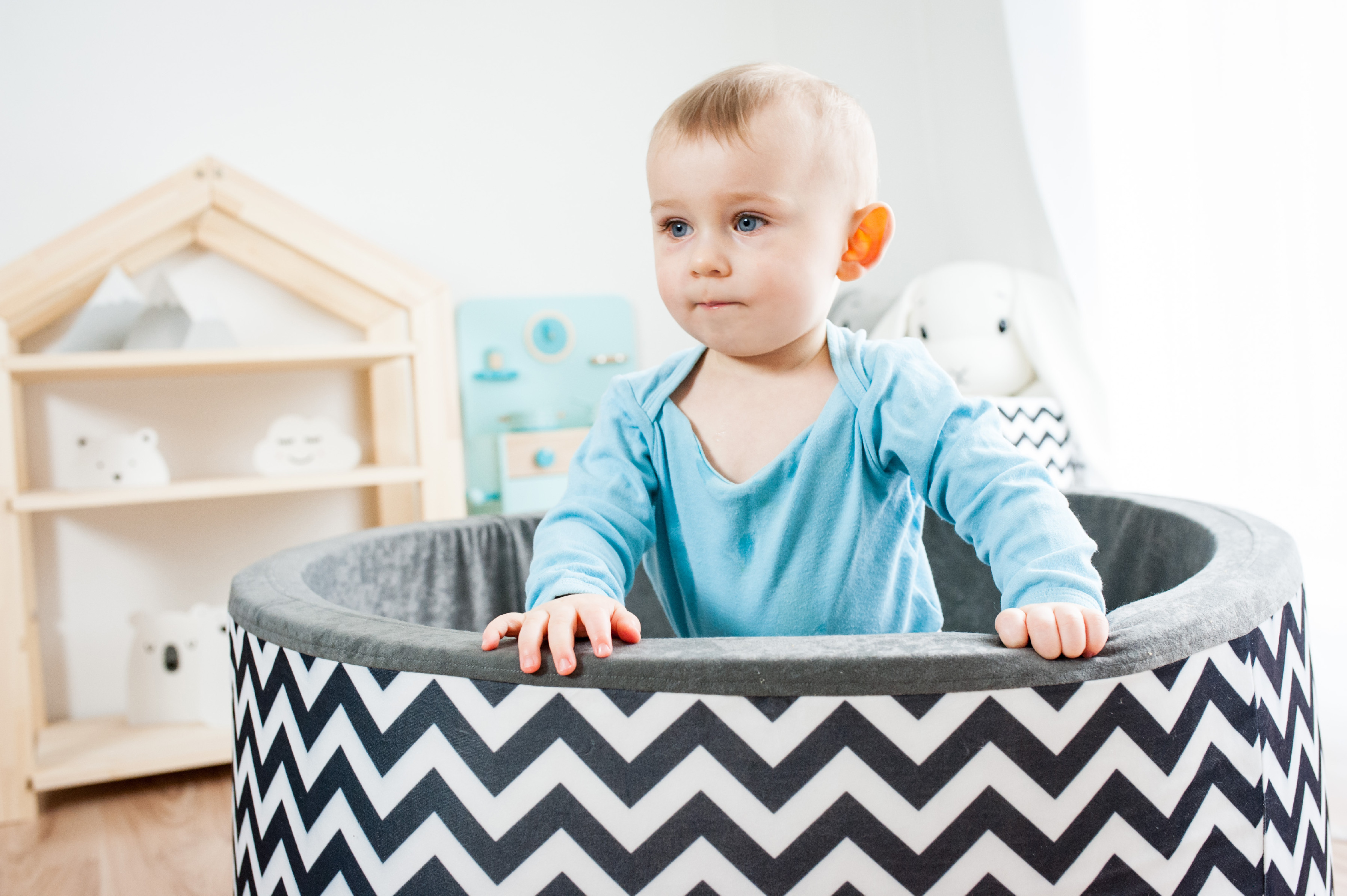 eliNeli Dětský suchý bazének 90×40 s míčky 200 ks – černý cik cak