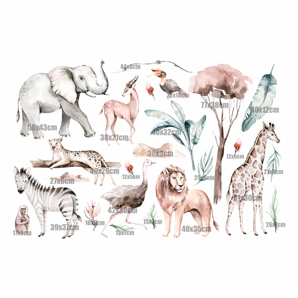 DEKORACJAN Velká sada nálepek se zvířátky – Savana