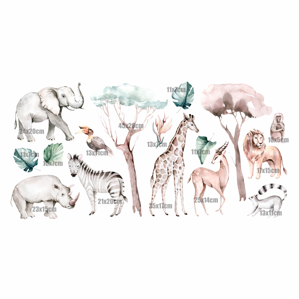 DEKORACJAN Malá sada nálepek se zvířátky – Savana