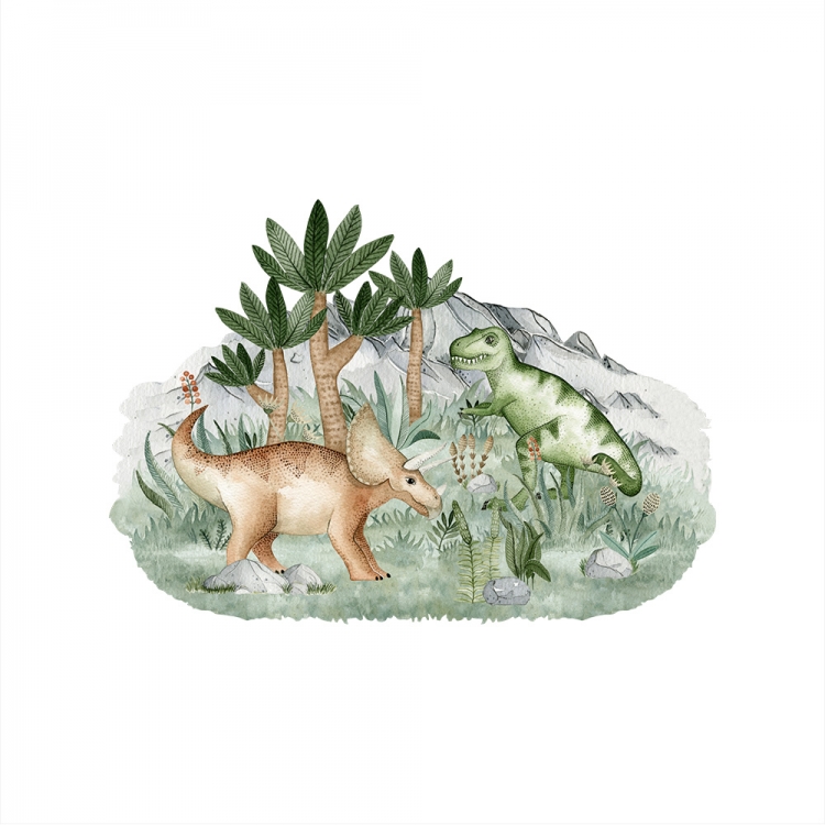 Yokodesign Velká samolepka se scénou – Triceratops a tyranosaurus Velikost: L