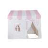 Holčičí hrací domeček v bílé barvě s růžovou proužkovanou střechou