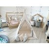 Teepee stan XL béžovo-šedý pro děti s bambulkami