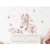 Samolepka na stěnu s jednorožcem a květy v béžové barvě a boho stylu