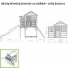 Rozměry dřevěného dětského domečku při umístění skluzavky z boční strany