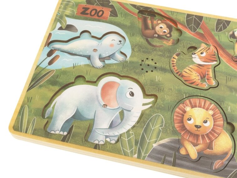 Dřevěné vkládací puzzle se zvuky - zvířátka ze ZOO