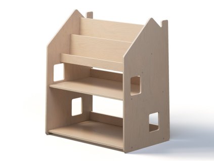 Házikó 2 az 1-ben gyerekkönyvtár polccal - lakkozott