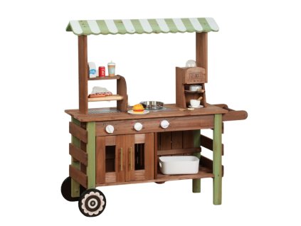 Fából készült árusító stand a kertbe