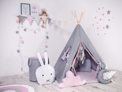 Dětský teepee stan Holčičí v setu s doplňky