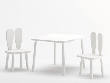 Fehér gyerekasztal és nyuszifüles székek