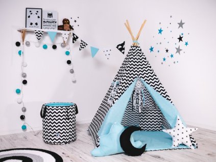 Fekete cikcakk teepee szett – gyereksátor