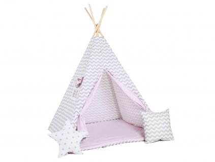 Lányos teepee szett – rózsaszín cikcakk
