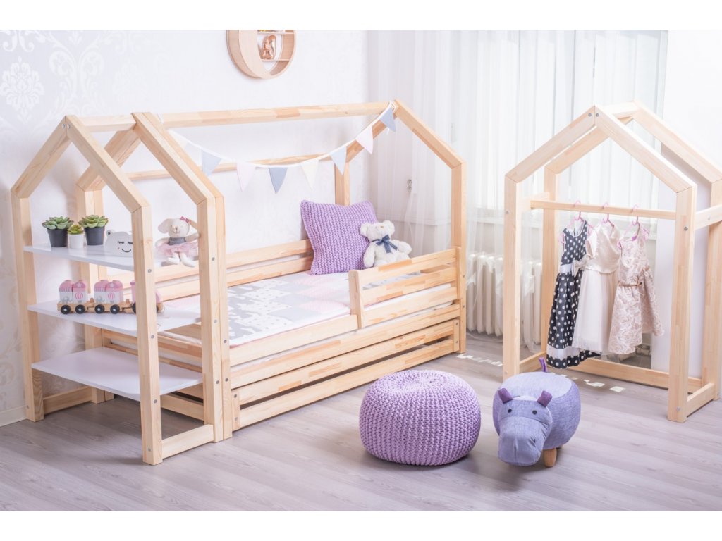 Elis design házikó ágy prémium fiókkal ágy méret: 90 x 200 cm, fiók, lábak: lábakkal és fiókkal, leesésgátlók: elülső