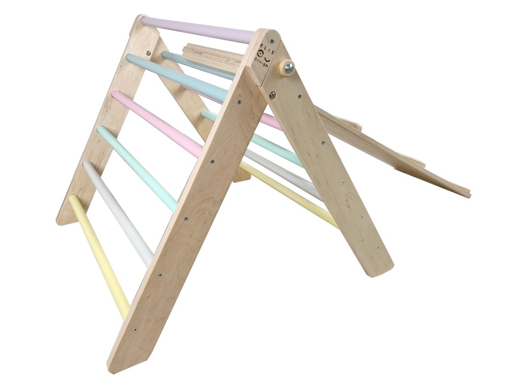 ELIS DESIGN Montessori Pikler háromszög light + rámpa 2 az 1-ben szín: Natúr szélek, pasztell lecek