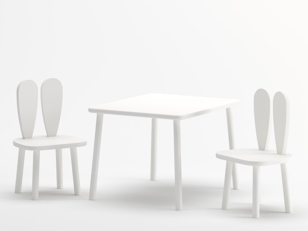 Elis design gyerekasztal és nyuszifüles szék - fehér