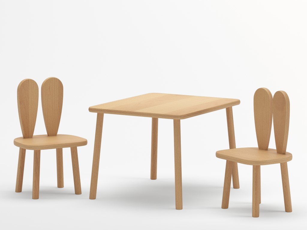 Elis design gyerekasztal és nyuszifüles szék - natúr