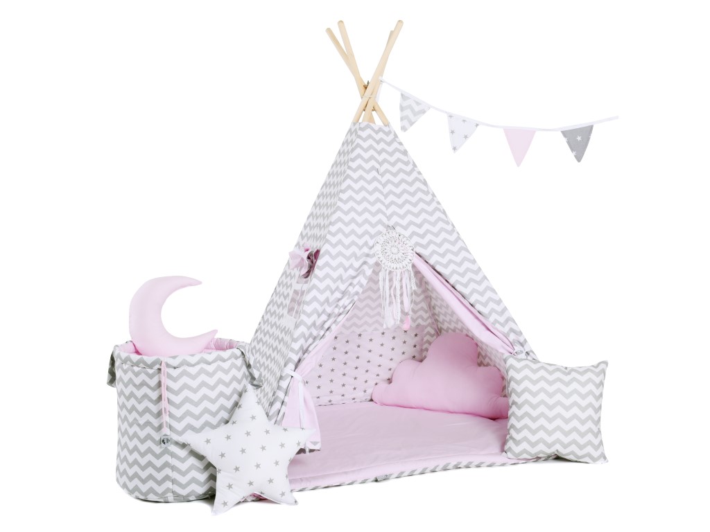 Elis design rózsaszín cikcakk indián sátor szett változat: luxury