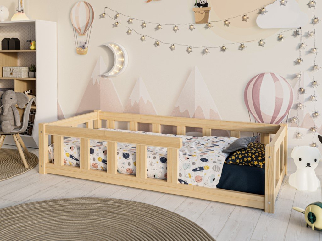 Elis design gyerekágy leesésgátlóval  - alacsony ágy méret: 140 x 200 cm