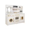 Krémová dětská dřevěná kuchyňka se zvuky a vodou - s okýnkem