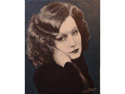 Greta Garbo s tyrkysovým pozadím