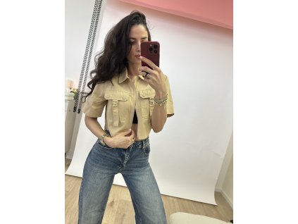 Skrátený top na zips - béžový
