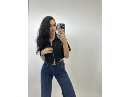 Skrátený top na zips - čierny