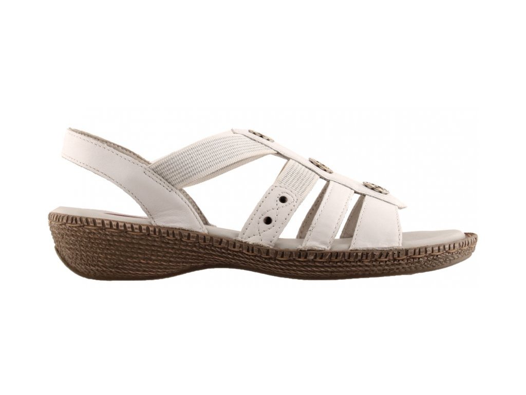 Kožené dámské bílé sandály na nízkém klínku s gumou JANA sleva 8-28108-24 100 Stélka H