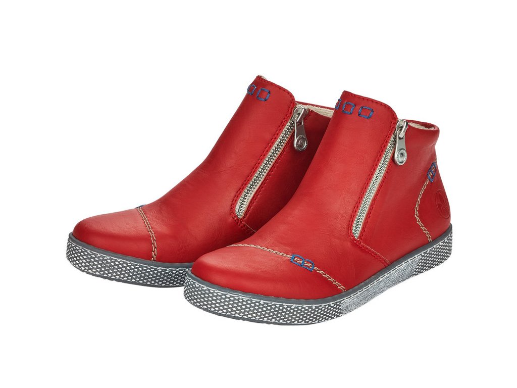 Dámská kotníková obuv dva zipy RIEKER L1260-33 červená - Eliteshoes