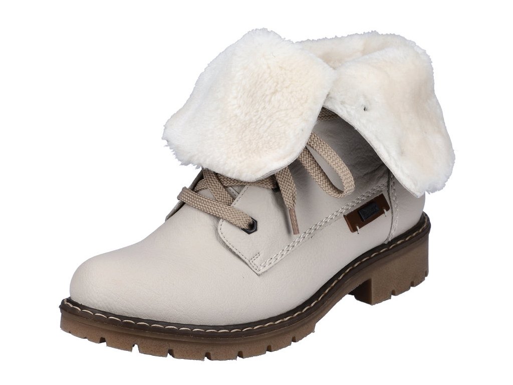 Zimní kotníkové boty s kožíškem na nízkém podpatku Rieker - Tex Y9122-60  béžové - Eliteshoes