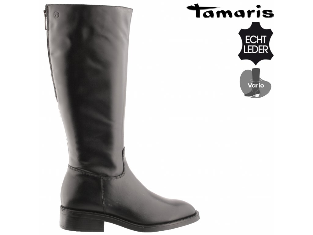 Dámské kožené kozačky TAMARIS 1-25520-28 001 černé - Eliteshoes