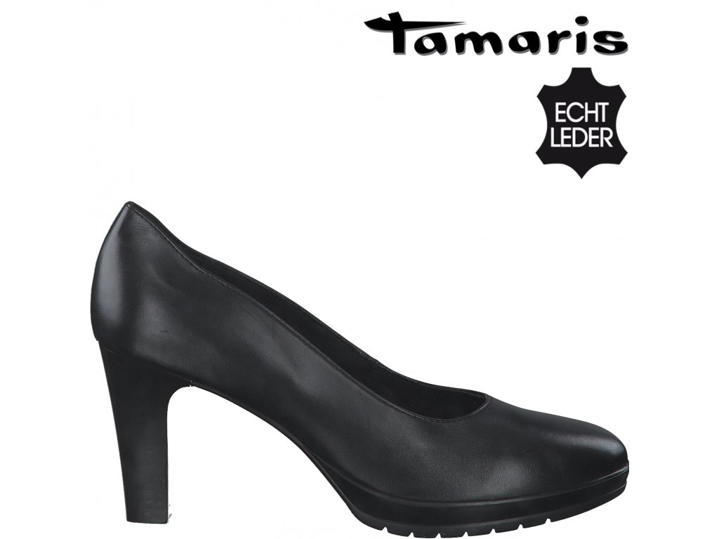 Dámské kožené lodičky na podpatku 1033 2562 výprodej TAMARIS 1-22429-38 001  černé - Eliteshoes