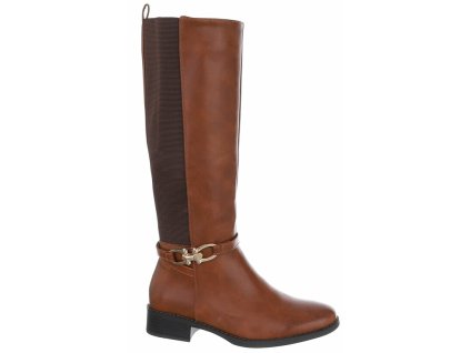 Dámské kozačky na podpatku s gumovou vsadkou SUPER MODE SP295 hnědé camel