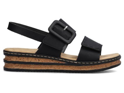 Dámské sandály na klínku na suchý zip RIEKER 910083 černé