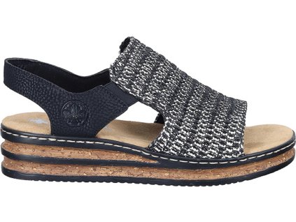 Dámské sandály s gumou na klínku RIEKER 910301-01 černé