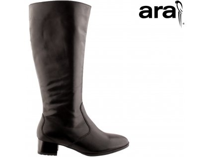 Kožené černé dámské kozačky na podpatku s gumou na široké XL lýtko 12-11877  ARA - Eliteshoes