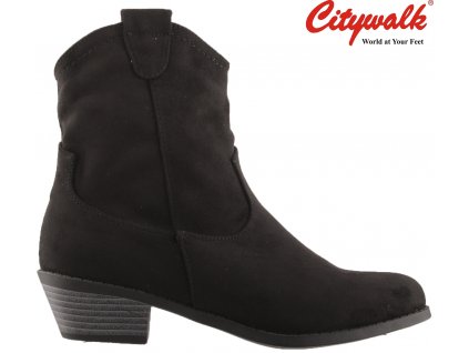 Dámské černé kotníkové kovbojky polokozačky na podpatku CityWalk 97461364