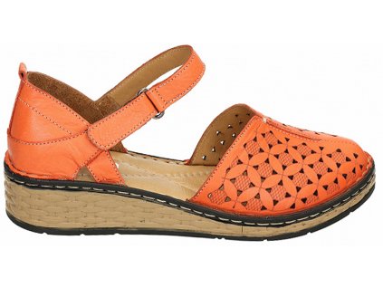 Dámské Celokožené sandály na klínku MANITU 910168-62 oranžové