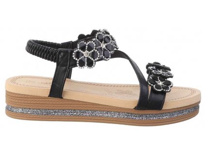Dámské sandály na klínku květinový vzor Bestseller AM138 černé