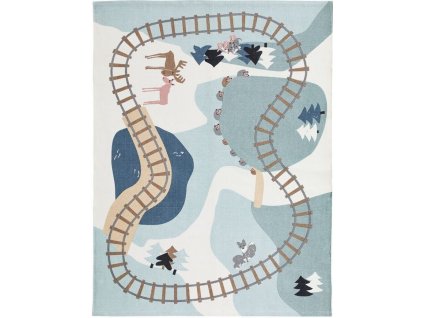 Kids Concept Dětský koberec s železnicí Woodland z kolekce Edvin modrý 130 x 170