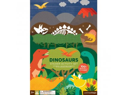 Petit Collage Znovupoužitelné samolepky s hrací deskou Dinosauři