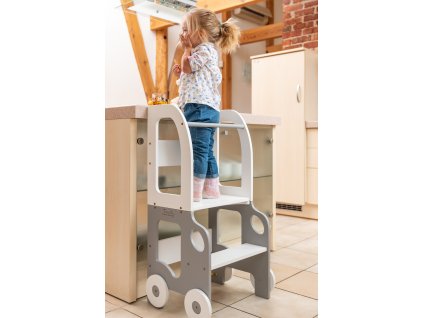 Učící věž 2v1 Car by Toddler in Family šedá/bílá