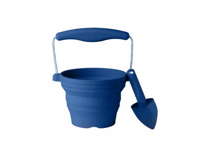 Scrunch Dětský silikonový skládací kbelíček na písek s lopatkou Midnight Blue