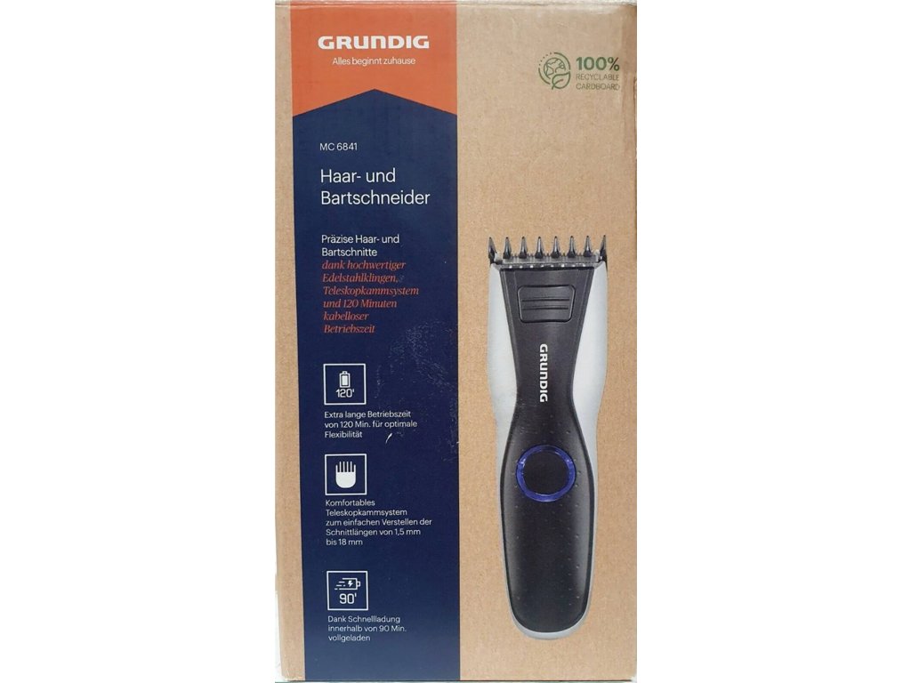 Zastřihovač vlasů a vousů Grundig MC 6841 / 1,5 - 40 mm / černá / stříbrná  / ROZBALENO